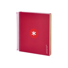 Cuaderno Espiral A5 Micro Antartik Tapa Forrada120H 90 gr Cuadro 5 mm 5 Bandas6 Taladros Color Frambuesa