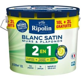 Ripolin Pintura Pared y Techo 2 en 1 Blanco Satinado 10L + 2L Gratis Precio: 144.50000048. SKU: B155H22WFH