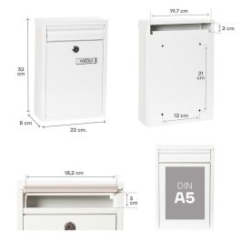 Arregui Buzón Exterior Individual Pequeño A5 Zaguan, Acero Galvanizado Blanco, Apertura Vertical Posterior, 22x8x32 cm