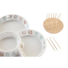 DKD Home Decor Plato de Aperitivo Urban Multicolor Natural de Gres y Bambú, 22x22x3 cm, Apto para Lavavajillas