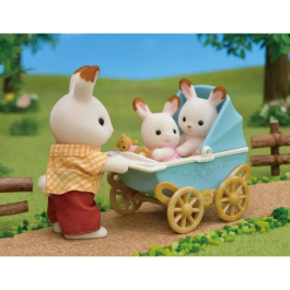 Sylvanian Families 5432 Gemelos Conejito Chocolate con Cochecito Doble y Accesorios