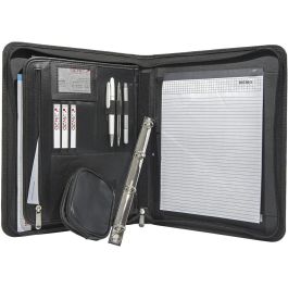 GENIE 12444 Conferencia Frankfurt A4 Cuero/Nylon Negro, Carpeta con Cremallera, 375x640mm
