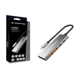 Conceptronic HUBBIES15G Hub USB Tipo C 4 Puertos (2 USB-C, 2 USB-A) 10 Gb/s, PD 100W, Carcasa de Aluminio