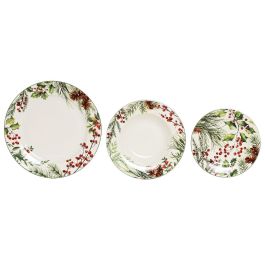 DKD Home Decor Vajilla Navidad Tradicional Porcelana Acebo Verde Blanco Rojo Set 18 Piezas