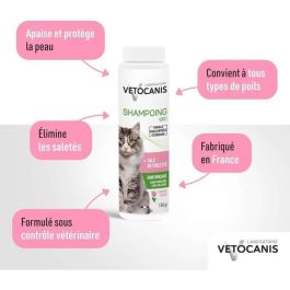 Vetocanis Champú Seco sin Enjuague para Gatos, Polvo de Talco, Absorbe Grasa y Suciedad, Deja Pelaje Limpio