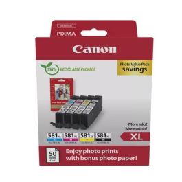 Canon Tinta Ecopack Bk+C-M-Y + 50H Papel Fotográfico para Pixma TS 615X-815X-915X, TR 755X-855X, CLI 581XL - Pack 4 Colores Precio: 65.68999976. SKU: B1E26YJ3YJ