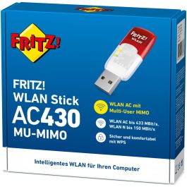 AVM FRITZ!WLAN USB Stick AC 430 MU-MIMO Dual Band - Adaptador WiFi USB para PC/Portátil 433 Mbps