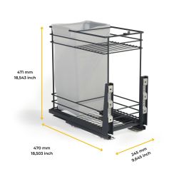 Emuca Carro extraíble con cestas y panero Titane de fijación inferior con cierre suave, módulo 300mm, Acero, Gris Antracita