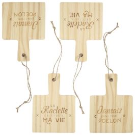 Juego de 4 Salvamantel Raclette Bistrot Madera de Pino con Frase Grabada 10x13.5 cm