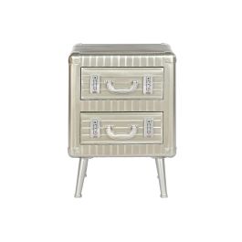 DKD Home Decor Mesita de Noche Vintage Plateada 39x63x46 cm de Metal y MDF con 2 Cajones Desmontable