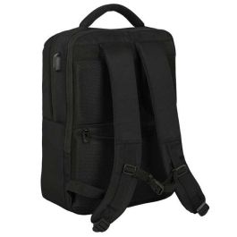 Safta Mochila Real Madrid Premium para portátil de 15,6'' con USB y 2 Bolsillos, Color Negro, 31x44x13cm