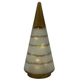 DKD Home Decor Árbol de Navidad Luminoso Decoración Tradicional Cristal Dorado LED 13x30x12 cm Funciona con 3 Pilas AA