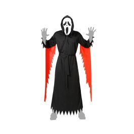 Disfraz Asesino Tenebroso Halloween Hombre Adulto con Máscara Blanca, Túnica Negra Polyester y Lazo - Talla M-L para Escape Rooms y Fiestas