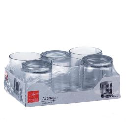 Bormioli Rocco Set 6 Vasos Bajos Vidrio Transparente Modelo Arena 24 cL Con Relieve Apto Lavavajillas Fabricado en Italia