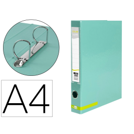 Liderpapel Carpeta de 2 Anillas 25 mm A4 Forrado Color System con Ollao y Tarjetero Menta
