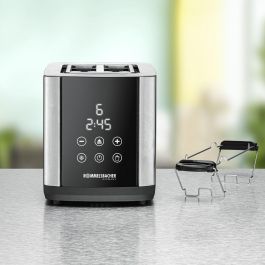 ROMMELSBACHER TO 850 Tostadora 850W para 2 Rebanadas, Acero Inoxidable/Negro con Funciones Recalentar y Descongelar, Control Táctil LED