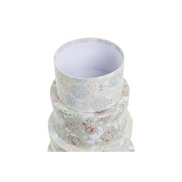 DKD Home Decor Set de 10 Cajas Decorativas Redondas Shabby de Cartón con Flores Verde Beige 37.5 x 18 x 37.5 cm