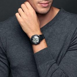 Casio AE1000W1AVEF Reloj de Cuarzo para Hombre con Brazalete de Resina Negro y Dial Digital Gris. Sumergible 10 ATM, con Alarma y Zonas Horarias