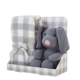 Set caja manta cuadros 90 x75 cm gris + perro 26 cm Set caja manta cuadros 90 x75 cm gris + perro 26 cm