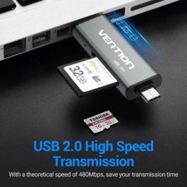 Vention CCJH0 Lector de Tarjetas Externo USB 2.0/USB-C/Micro USB Multitarjeta TF/SD 256GB Carcasa Aleación Aluminio Gris