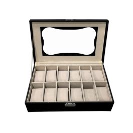 Caja para Relojes Versa Negro Poliuretano Papel Espejo Madera MDF 20 x 8,5 x 32,5 cm