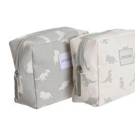 Neceser de Viaje DKD Home Decor Blanco Gris polialgodon Dinosaurio 15 x 6 x 12 cm (2 Unidades)