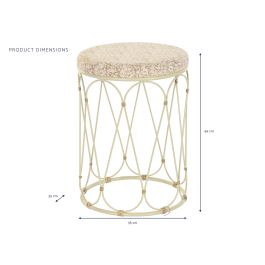 DKD Home Decor Mesita Auxiliar Boho de Ratán y Metal Natural Crema 35x35x49 cm