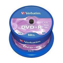Verbatim DVD+R 4.7 GB 16X 50 Pack Spindle Matt Silver Precio: 32.49999984. SKU: S8419650
