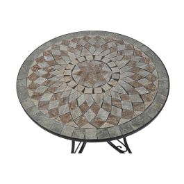 DKD Home Decor Mesa Redonda Comedor Terraza Jardín Exterior Metal Cerámica Negro Multicolor 80x76x80cm Desmontable