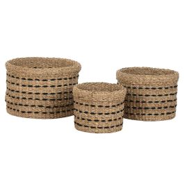 DKD Home Decor Cesta Boho de Seagrass y Yute Natural y Negro, Set de 3 Cestas de Almacenamiento Decorativas 45x30x45cm