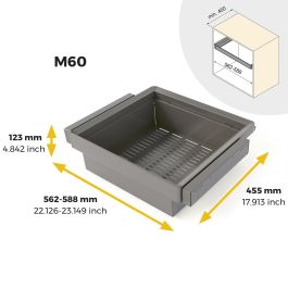 Emuca Kit de cajón metálico y bastidor regulable Quartz para armarios, guías de cierre suave y extracción total, Módulo 60cm, Acabado Titanio