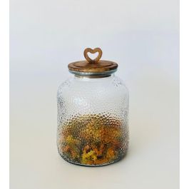 DKD Home Decor Bote Transparente y Natural de Cristal y Acacia 17.3 x 24.5 x 17.3 cm (4 Unidades)