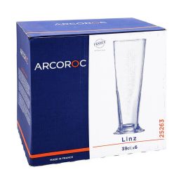 Arcoroc Vasos Altos Cerveza Vidrio Linz 39 cl Caja 6 Unidades Fabricado en Francia