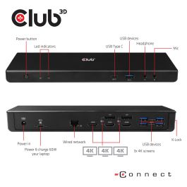 Club3D CSV-1562 Docking Station USB-C a 6xUSB3/2xDP/HDMI/LAN/Audio 4K Charging