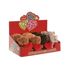 DKD Home Decor Peluche San Valentín Oso Corazón Kids Poliéster Beige Camel Marrón 10 x 14 x 10 cm (12 Unidades)
