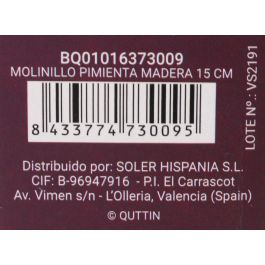 Molinillo de Pimienta de Madera 15 cm Quttin (20 Unidades) Molinillo de Pimienta de Madera 15 cm Quttin (20 Unidades)