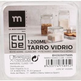 La Mediterranea Tarro Vidrio Cube 1200Ml 11 cm (ancho) x 15.5 cm (alto) x 11 cm (largo) (12 Unidades)