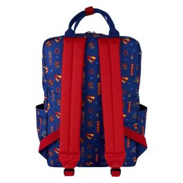 LOUNGEFLY Mochila Superman Marvel de Nylon 43cm - Tirantes Ajustables, Detalles Bordados y Estampados