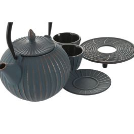 DKD Home Decor Tetera Oriental de Hierro Colado y Acero Inoxidable Turquesa 850ml, Set de 3, Apto para Lavavajillas y Gas