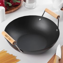 Sartén Wok Inde 30 cm con 2 asas de madera (6 Unidades) Sartén Wok Inde 30 cm con 2 asas de madera (6 Unidades)