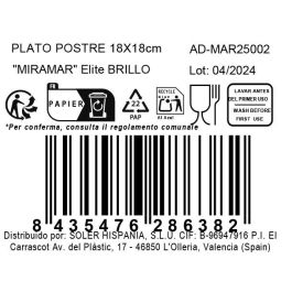 Inde Plato Postre Mira Mar Elite Brillo, 18 x 18 x 2 cm, Cristalería de Lujo para Postres, Plato Cuadrado (12 Unidades)