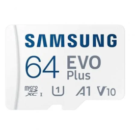 Samsung MB-MC64SA/EU Tarjeta microSDXC EVO Plus 64GB Clase 10 U3 V30 A2 con Adaptador SD hasta 160MBs
