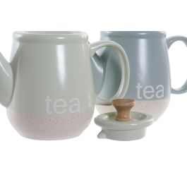 DKD Home Decor Tetera de Gres Scandi 1L Verde Menta y Azul | Pack 2 Unidades | Apta Microondas y Lavavajillas