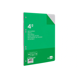 Liderpapel Recambio Cuarto 100 Hojas 60gr Cuadro 8mm Con Margen 6 Taladros