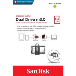SanDisk Ultra Dual Drive 64GB USB 3.0 - Unidad Flash USB con conector micro USB y software Memory Zone