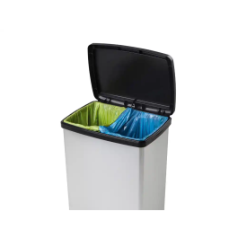 Cep Elite Contenedor de Basura con Pedal, 2 Compartimentos, 50 Litros, Color Plata, Hecho con 80% PP Reciclado, 390x288x654 mm