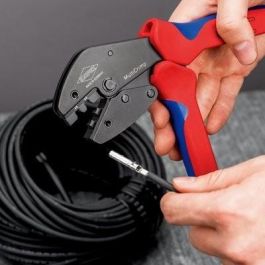 Knipex MultiCrimp 97 33 03 - Herramienta de prensar para conectores PV MC4 / MC4 EVO2, azul/rojo, Ø cable 0.5-10 mm