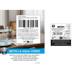 Bewinner Botella de Agua de Vidrio y Silicona 560ml 7x7x22.5 cm