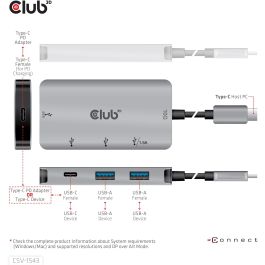 Club3D Adaptador USB 3.1 Tipo C a 2x USB-C + 2x USB-A Hub de Carga