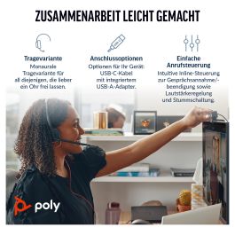 HP Blackwire 3210 Auriculares Monaurales USB-C con Adaptador USB-C/A